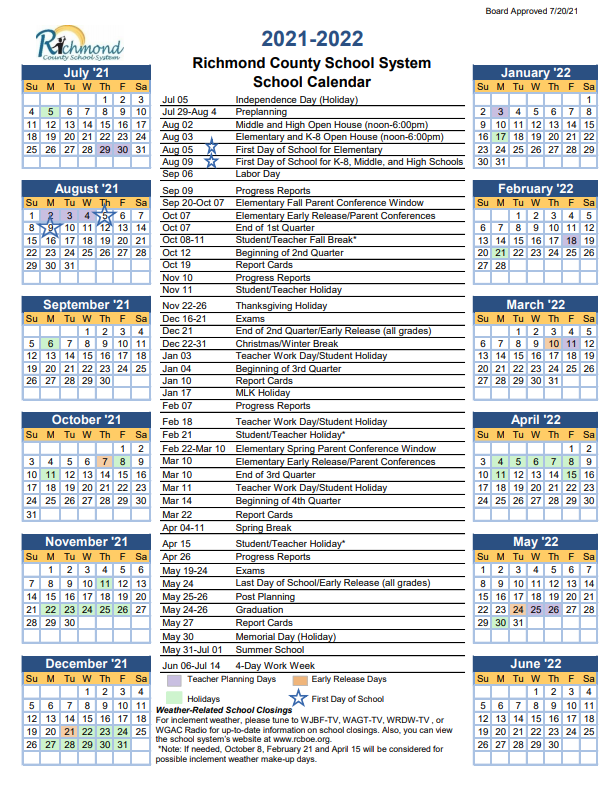 Richmond County Schools Calendar 2021-2022