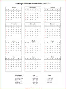 San Diego Unified School District Calendar 2021