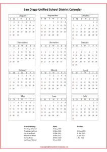 San Diego Unified School District Calendar pdf