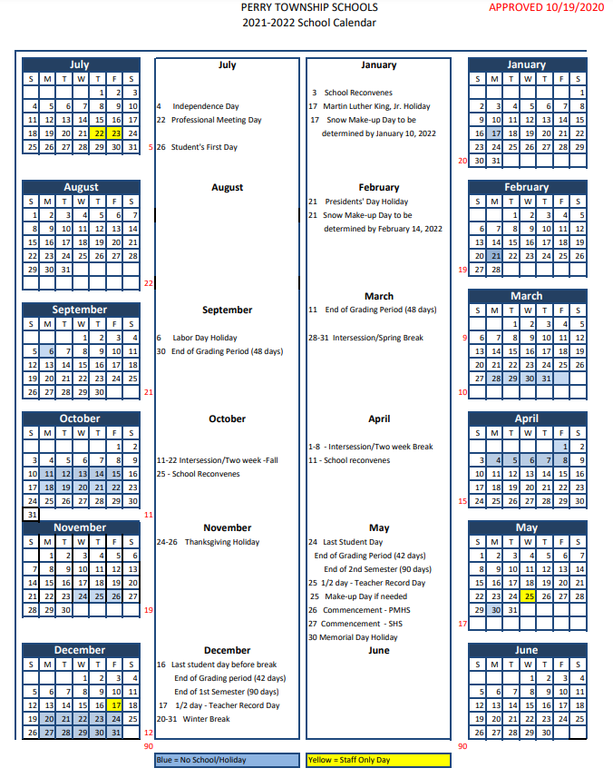 Perry Township Schools Calendar