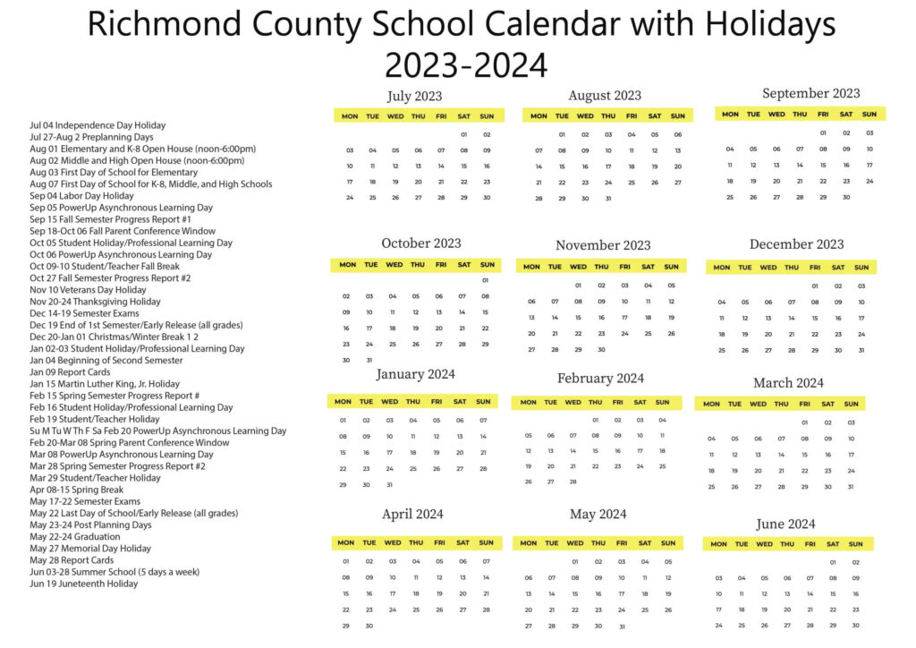 Richmond County Schools Calendar 2023