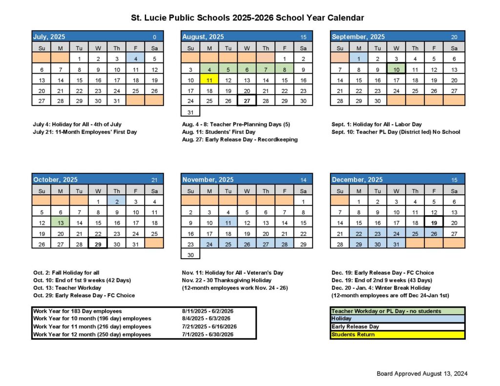 St Lucie Public Schools Calendar 2025